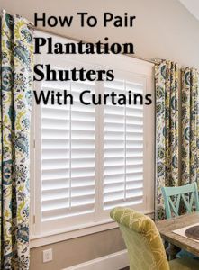 In order to access your shutters and let the light in when you want, use hanging panel curtains versus roman shades or roller shades...Read more Shutters And Curtains Together, Curtains With Shutters, Window Shutters Diy, Window Shutters Indoor, Shutters With Curtains, Shutters Inside, Shutter Window Treatments, Shutters Living Room, Shutter Design