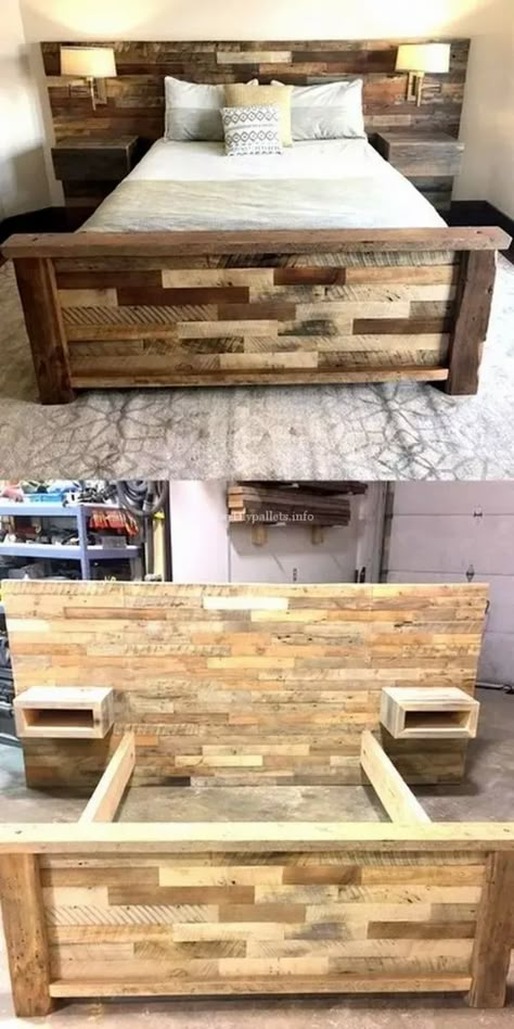 Diy Seng, Wooden Pallet Beds, Diy Pallet Bed, Head Boards, Pallet Headboard, Pallet Beds, Pallet Bed, Pallet Designs, Headboard Ideas