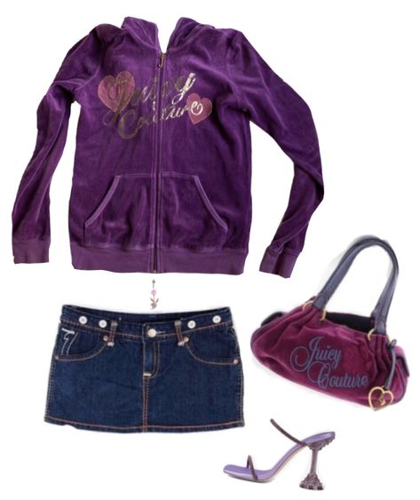 Purple Y2k Clothes, Purple 2000s Outfit, 2000s Purple Aesthetic, Purple Y2k Outfit, Purple Mcbling, 2000s Fashion Inspiration, Witch City, Summer 2000s, Mcbling Fashion