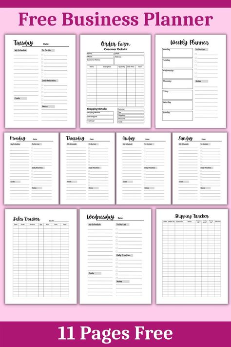 Hi, here I am sharing with you 11 free small business planner template. You will get daily planning pages, shipping tracker, sales tracker, order form, weekly planner. This printable free business planner template will help you to stay organized and grow your business. You will get all the pages in my etsy shop. Click the link given on the PDF file or scan the QR code. This business planner template contains a social media planner, various types of order forms, tracker, finance section etc. Free Business Planner, Business Planner Printables, Business Planner Template, Small Business Printables, Business Binders, Planner Template Free, Business Plan Template Free, Business Printables, Template Free Printable