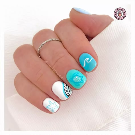 43+ Cutest Short Nail Ideas For 2024 - DrExplains Short Beach Nails Vacation, Beach Gel Nails, Short Nail Art Ideas, Short Nail Design, Short Nail Ideas, Short Nail Art, Teen Nails, Wave Nails, Beachy Nails