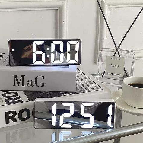 Clock Aesthetic, Alarm Clock Design, Large Digital Wall Clock, Bedside Clock, Square Clocks, Led Alarm Clock, Desktop Clock, Shell Mirror, Digital Wall Clock