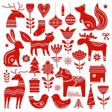 Christmas Scandinavian Style, Scandinavian Illustration, Christmas Illustration Design, Scandinavian Christmas Ornaments, Diy Stamps, Hand Drawn Elements, Ornament Vector, Scandinavian Pattern, Christmas Illustrations