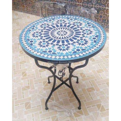 Tile Round Table, Outdoor Dinning Table, Moroccan Outdoor, Moroccan Table Lamp, Table Mosaic, Moroccan Home, Moroccan Table, Moroccan Home Decor, Tile Table