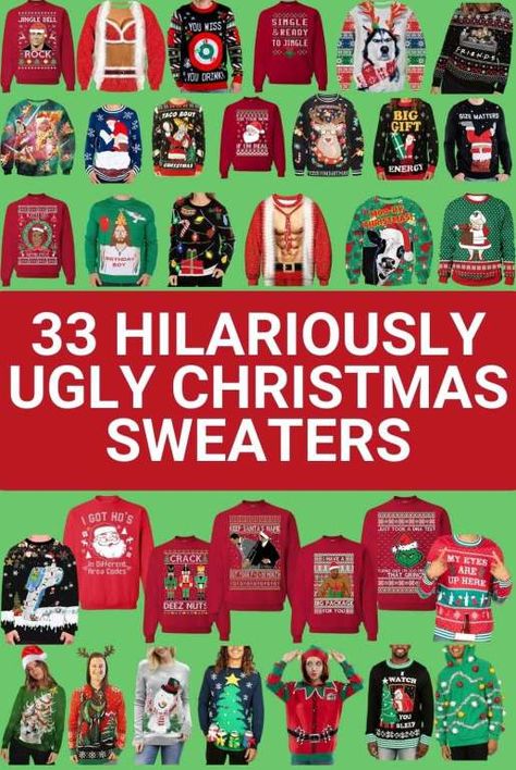 The Best Ugly Christmas Sweaters To Win The Contest Ugly Sweater Contest Winner, Crazy Christmas Sweaters, Best Ugly Christmas Sweaters, Ugly Sweater Outfits, Ugly Christmas Sweater Outfit, Ugly Christmas Sweater Contest, Christmas Sweater Outfits, Best Ugly Christmas Sweater, Ugly Sweater Contest