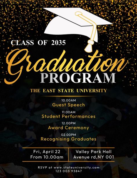 Schedule Poster Design, Graduation Program, Schedule Poster, Graduation Card Boxes, Graduation Cards Handmade, Event Flyer Templates, Printable Templates, Graduation Party Invitations, Event Flyer