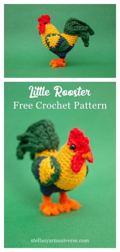 Little Rooster Amigurumi Free Crochet Pattern and Video Tutorial #freecrochetpattern #crochetpattern #eastergiftidea Free Crochet Rooster Patterns, Crochet Farm Animals Free Pattern, Crocheted Rooster, Farm Crochet, Dog Farm, Crochet Bird Patterns, Crochet Chicken, Easter Crochet Patterns, Crochet Birds