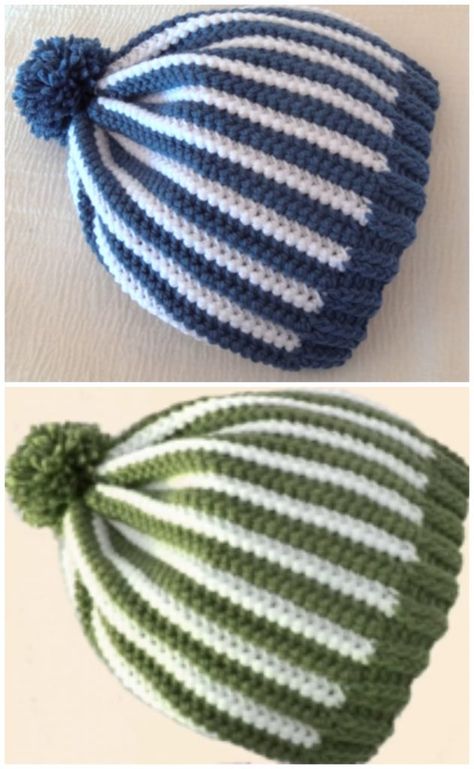 Crochet A Striped Beanie For Beginners - Crochet Ideas Comfy Crochet, Crochet Cup Coaster, Coaster Tutorial, Crochet Beanie Pattern Free, Crochet Patterns Ideas, Crazy Crochet, Crochet Summer Hats, Striped Beanie, Crochet Baby Hat Patterns