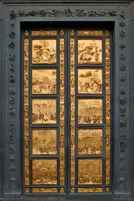 I have been called Gate of Paradise in Florence since 1425 because my panels depict many prophets from the Old Testament. Florence Baptistery, Gates Of Paradise, Lorenzo Ghiberti, Istoria Artei, Cool Doors, Old Doors, Unique Doors, Beautiful Doors, Door Knockers