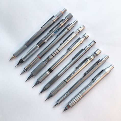 Silver mechanical pencils Rotring Pens, Best Mechanical Pencil, Mechanical Pen, Pen Stationary, Stylish Pens, Sketching Tools, Stationary Store, Art Studio Room, Cute School Stationary