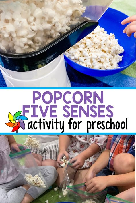 You’ve been teaching your preschoolers all about their sense of sight, sound, smell, touch, and taste. You’ve done art projects, set up science centers, and read tons of books. Try this popcorn activity with your preschoolers for a fun, festive, culminating lesson on the Five Senses. #fivesenses #preschoolactivity Popcorn Activity, 5 Senses Activity, Five Senses Activity, Senses Activity, Five Senses Preschool, 5 Senses Activities, Taste Sense, Sensory Activities For Preschoolers, How To Make Popcorn