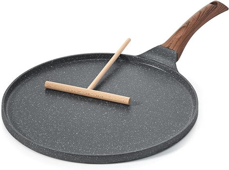 SENSARTE Non Stick Crepe Pan, Dosa Pan Die-cast Auluminium Pancake Flat Skillet Tawa Griddle 26cm with Stay-Cool Handle, Induction Compatible, PFOA Free Pancake Griddle, Grill Sandwich, Tortilla Maker, How To Make Tortillas, Induction Stove Top, Pancake Pan, Crepe Pan, Big Appetite, Nonstick Cookware