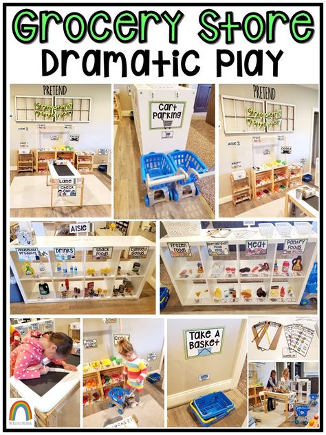 https://www.teacherspayteachers.com/Product/Grocery-Store-Dramatic-Play-8734133 Diy Dramatic Play Grocery Store, Dramatic Play Grocery Store Preschool, Beginning Of The Year Dramatic Play, Supermarket Role Play Area, Market Dramatic Play Preschool, Grocery Store Dramatic Play Ideas, Grocery Store Play Area, Grocery Store Dramatic Play Preschool, Preschool Grocery Store Dramatic Play