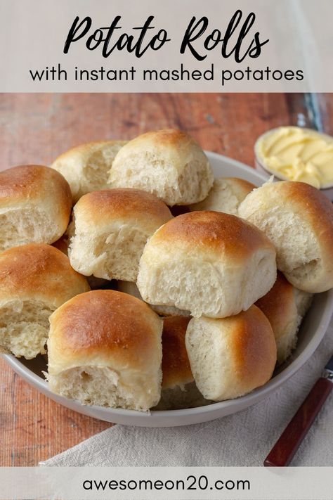 These Potato Rolls are made with instant mashed potatoes for a light and fluffy texture. Brushed with salted butter, they're absolutely delicious fresh out of the oven, but they also stay soft and pillowy for days. Can't stop won't stop. #potatorolls #dinnerrolls #breadrecipe Potato Candy Recipe, Potato Rolls Recipe, Potato Rolls, Instant Mashed Potatoes, Instant Potatoes, Jam Tarts, How To Make Potatoes, Potato Flakes, Potato Roll