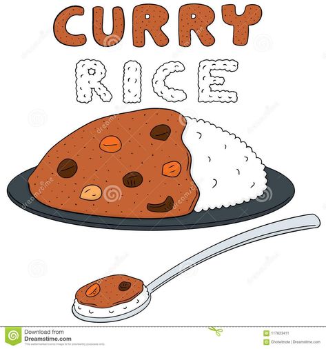 Rice Doodle Drawing, Rajma Rice, Curry Drawing, Dal Rice, Gacha Props, Easy Curry, Cartoon Doodle, Curry Rice, Doodle Illustration