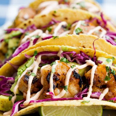 Honey Lime Shrimp Tequila Tacos With Avocado, Purple Slaw & Chipolte Crema @keyingredient #honey #tacos #shrimp Tequila Shrimp, Fajita Recipes, Stomach Rumbling, Rv Style, Tacos With Avocado, Chipotle Crema, Lime Shrimp, Taco Pizza, Best Mexican Recipes