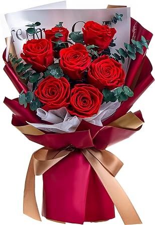 Amazon.com : Mosstory Preserved Flowers Bouquet 7 Roses Bouquet Flowers Fresh Bouquet Flower Preserved Gift for Her Anniversary Birthday Valentine's Day Mother's Day Wedding (Red Roses, Red Paper) : Grocery & Gourmet Food Anniversary Flowers Bouquet, Red Roses Bouquet Gift, 25 Red Roses Bouquet, Red Roses Bouquet For Girlfriend, Red Flowers Bouquet Gift Proflowers, Wedding Red Roses, Flower Bookey, Preserved Flowers Bouquet, Red Roses Bouquet