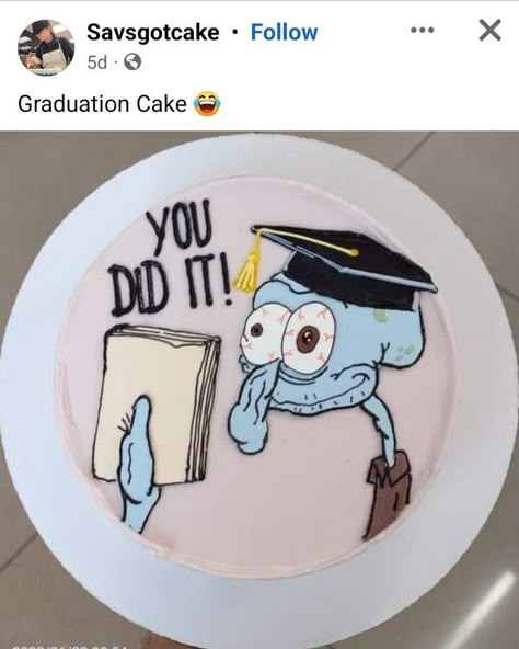 Funny Congratulations Cake, Graduation Mini Cake, Funny Grad Cakes, Squidward Cake, Funny Graduation Cakes, Funny Graduation Cake Ideas, Congratulations Cake Ideas, Graduation Sheet Cake Ideas, Graduation Cakes For High School