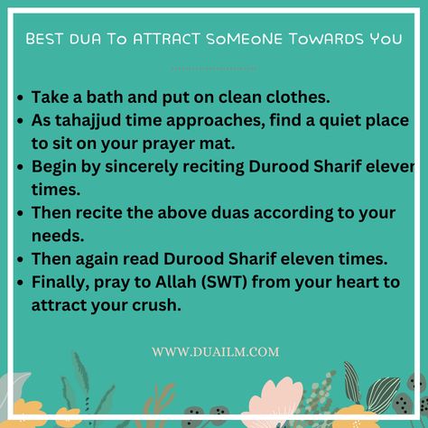 The Dua To Attract Someone towards You is a Islamic method to ask Allah SWT to get attention and love from a person you like or love. Dua For Making Someone Love You, Making Dua For Someone You Love, Dua To Get Married To The Person U Want, Dua To Get Married To The Person You Want, Dua For Acceptance Of Dua, Dua For Love, Quran Sharif, Attracted To Someone, One Sided Love