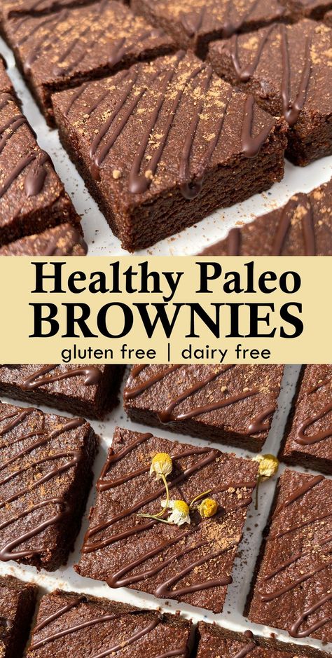 These healthy paleo brownies are rich and fudgy, with a dark chocolate flavor. They're made with cassava flour and almond butter, sweetened with coconut sugar, gluten free and dairy free. Healthy Paleo Desserts, Cassava Flour Recipes, Paleo Brownies, Dairy Free Low Carb, Dairy Free Cookies, Paleo Recipes Dessert, Brownie Ingredients, No Bake Brownies, Easy To Make Desserts