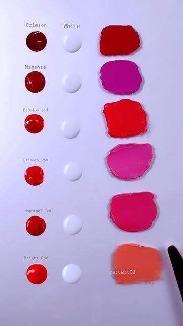 Coloring Frosting, Color Theory Painting, Color Mixing Chart Acrylic, Mix Paint, Mixing Paint Colors, Color Theory Art, Color Knowledge, Rare Colors, Different Shades Of Red