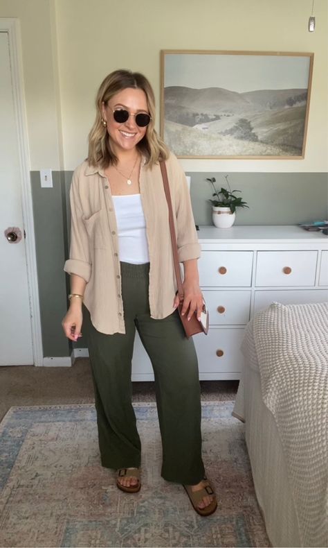 High-Waisted Linen-Blend Wide-Leg … curated on LTK Womens Mid Size Fashion, Crinkle Shirt Outfit, Green Wide Leg Sweatpants Outfit, Cute Linen Outfits, Women’s Wide Leg Linen Pants Outfit, Size 10 Outfit Ideas, Size 6/8 Fashion, Teacher Winter Outfits High School, Wide Leg Cotton Pants Outfit