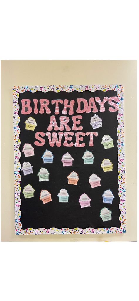 Workplace Birthday Board, Birthdays Are Sweet Bulletin Board, Infant Room Birthday Board Ideas, Infant Birthday Board Ideas, Daycare Birthday Boards, Infant Room Bulletin Boards, Birthday Boards Classroom Preschool, Infant Bulletin Board, Birthday Board Ideas