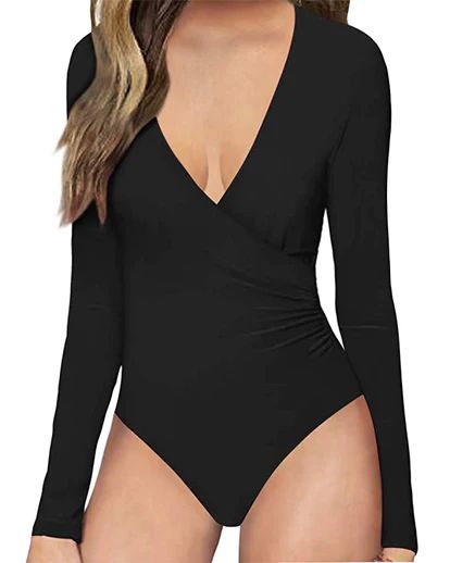 Amazon Reviewers Call These 42 Fashion Pieces Their Favorites In Their Wardrobe Popular Clothing Brands, Bodysuit Tops, Bodysuit Jumpsuit, Neck Deep, V Neck Bodysuit, Jumpsuit Online, Leather Shirt, Short Sleeve Bodysuit, Womens Bodysuit