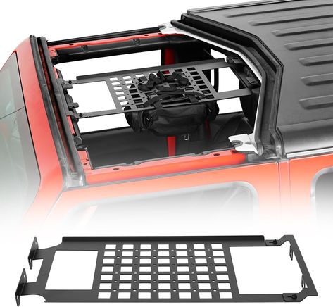 Upgrade your Jeep Wrangler JL or Gladiator JT with the Hooke Road Front Overhead MOLLE Panel! This roof cargo rack storage bag is perfect for maximizing your storage space. With included pouches, you can easily organize and access your essentials on the go. Whether you have a 2-door or 4-door model, this MOLLE panel is a must-have for any adventure enthusiast. Front Overhead MOLLE Panel Roof Cargo Rack Storage Bag Jeep Wrangler JL Gladiator JT 2/4 Doors Jeep Gladiator Accessories, Jeep Gladiator Mojave Accessories, Jeep Hardtop Storage, Custom Jeep Gladiator Mojave, Jeep Jku Diy Rear Storage, Jeep Gladiator Roof Rack, Jeep Interiors, Jeep Trails, Cargo Rack