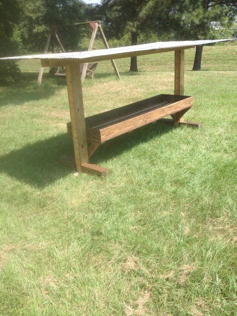 Goat Trough Feeder Diy, Goat Milk Stand Diy, Outhouse Ideas, Sheep Feeders, Goat Milking Stand, Goat Hay Feeder, Feeder Cattle, Goat Ideas, Cattle Feeder