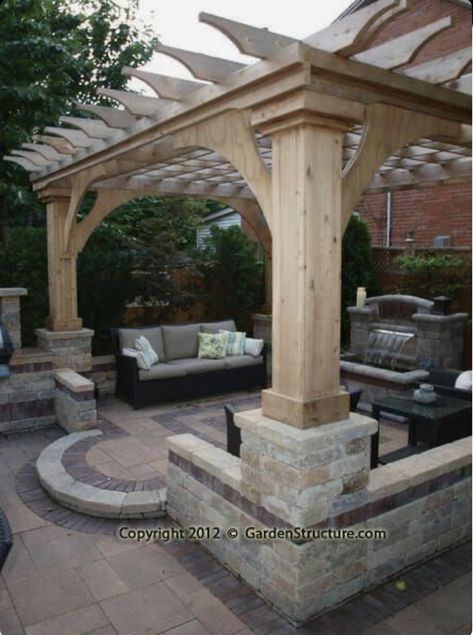 French Courtyard Garden, Patio Stone Wall, Deck Bars, Front Porch Extension, Pergola With Fan, Pergola Roof Ideas, Outdoor Covered Porch, Backyard Patio Makeover, Pergola With Retractable Roof