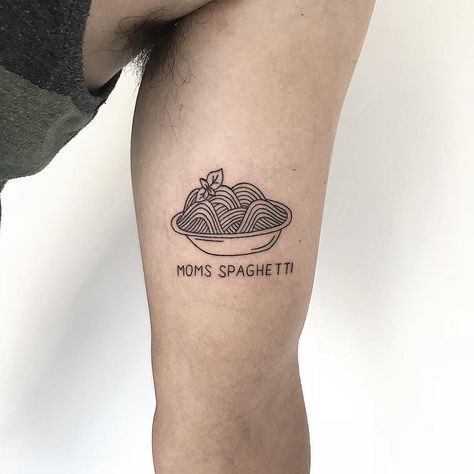 Moms spaghetti tattoo by Sasha But.maybe inked on the left bicep Spaghetti Tattoo, Pasta Tattoo, Moms Spaghetti, Brain Tattoo, I Want A Tattoo, Red Tattoo Ideas, Gem Tattoo, Good Tattoo Quotes, Astronaut Tattoo