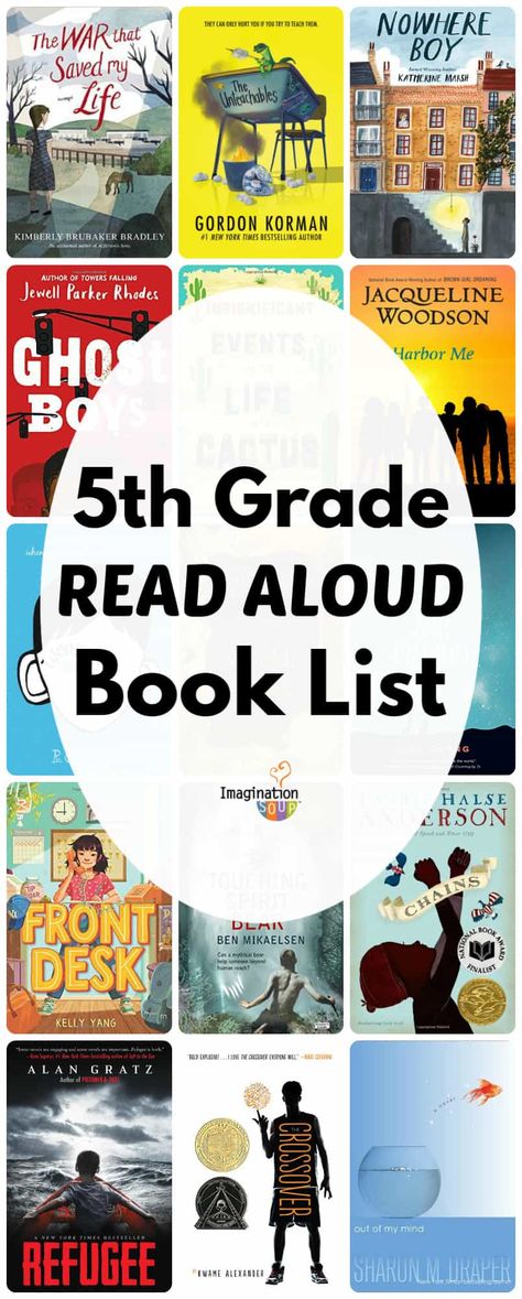 5th grade read aloud book list Read Aloud Chapter Books, 5th Grade Books, Teaching 5th Grade, 5th Grade Classroom, 5th Grade Reading, Read Aloud Books, Grade Book, Classroom Library, Daily 5