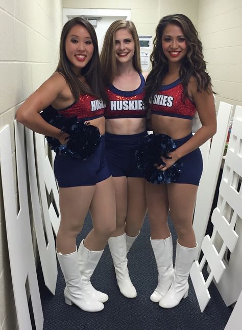 UCONN dance team's new custom cheer uniform! Custom Cheer Uniforms, Dance Team Uniforms, 49ers Cheerleaders, Cheer Uniforms, Cheerleading Bows, Add Humor, Fierce Women, Cheer Uniform, Practice Wear