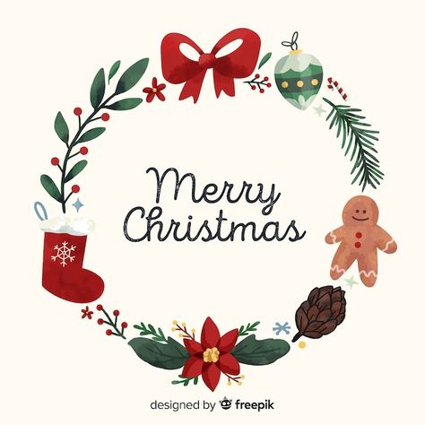 Free vector watercolor christmas wreath | Free Vector #Freepik #freevector #christmas-wreath #christmas-flower #merry-christmas-card #christmas-background Christmas Wreath Illustration, Watercolor Christmas Wreath, Merry Christmas Tags, Christmas Graphic Design, Merry Christmas Yall, Merry Christmas Background, Merry Christmas Images, Christmas Graphics, Transparent Image