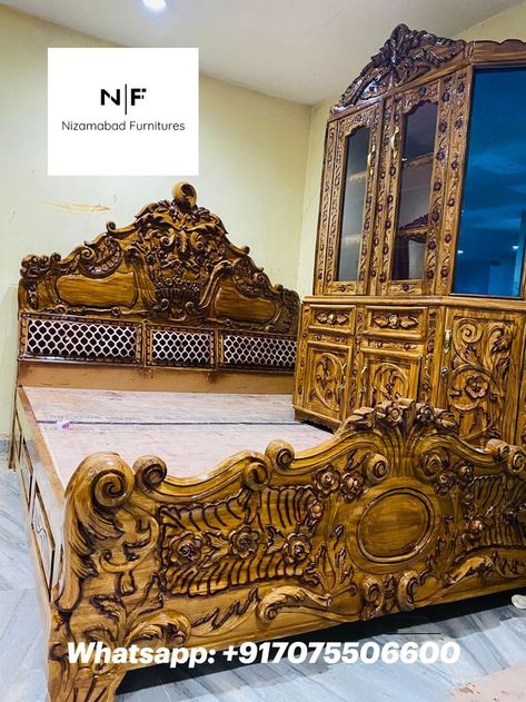 NIZAMABAD FURNITURE Supplier of all kinds of furniture & carving works. TEAK WOOD (sagwan) FURNITURE SETs. Order your furniture online. Contact: (WHATSAPP) +917075506600 Available all over India. Available in all different sizes. Whastapp for Prices. Sagwan Wood Bed Design, King Size Bed Designs, Bed King Size, Royal Bed, Box Bed Design, Double Bed Designs, Wood Carving Furniture, Wood Bed Design, House Ceiling Design