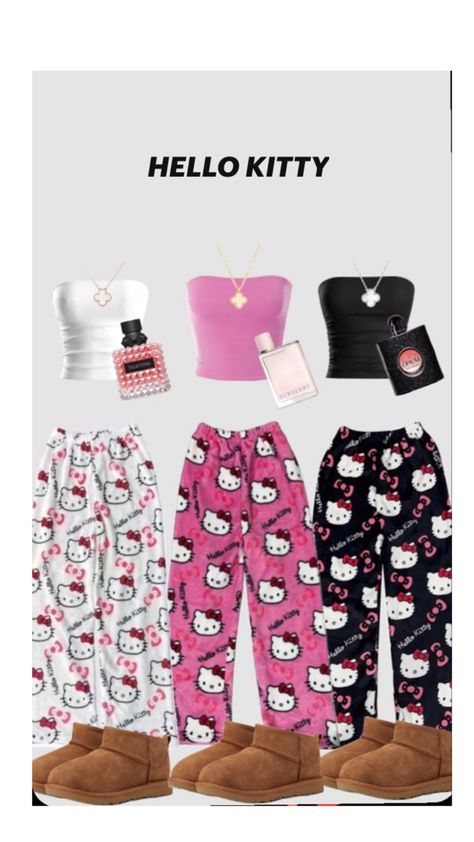 Hello Kitty Pajama Pants, Hello Kitty Outfit, Hello Kitty Pattern, Bff Matching Outfits, Kitty Pattern, Bff Matching, Matching Outfits Best Friend, Hello Kitty Clothes, Cute Hello Kitty