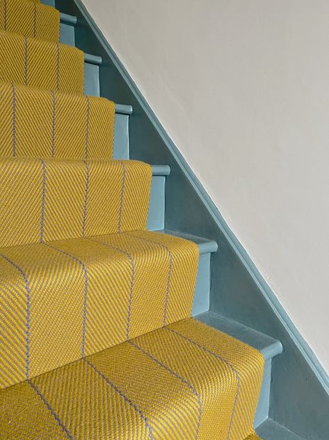 Mustard Stair Runner, Fun Carpet On Stairs, Yellow Stair Runner, Bright Stair Runner, Colourful Stair Runner, Fun Stair Runner, Colorful Stair Runner, Mustard Hallway, Painted Stairs With Runner