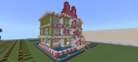 My Melody house in Minecraft, pink and white. Pixel art My Melody. Keroppi Minecraft House, My Melody Minecraft, My Melody House, Sanrio Minecraft Builds, Sanrio Minecraft, Sanrio House, Kawaii Minecraft, Minecraft Shops, Minecraft Idea