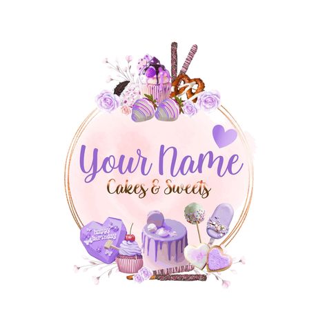 Sweet Treats Logo Design, Purple Lilac, Cupcake, Heart Breakable, Cake Pop, Pretzels, Strawberry Chocolate Logo, Oreos, Cakesicle Logo Breakable Cake, Sweet Treats Logo, Logo Design Purple, Cake Business Plan, Treats Business, Sweets Logo, Logo Dessert, Cupcake Heart, Dessert Logo