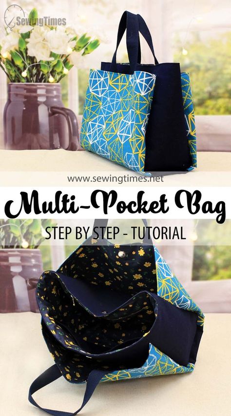 Tas Denim, Multi Pocket Bag, Tote Bag Pattern Free, Bag Sewing Pattern, Sac Diy, Diy Bag Designs, Bag Pattern Free, Diy Bags Patterns, Sew Ins