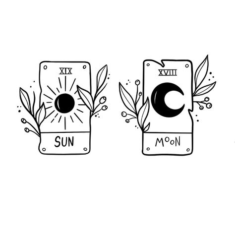 Bff Stamp Tattoos, Tarot Card Best Friend Tattoos, Sister Tarot Card Tattoo, La Luna Tattoo Tarot Cards, Tarot Card Tattoo Matching, Sun Moon And Star Tarot Card Tattoo, Flash Sun Tattoo, Sun And Moon Tarot Card Tattoo Simple, Sun And Moon Tarot Card Tattoo