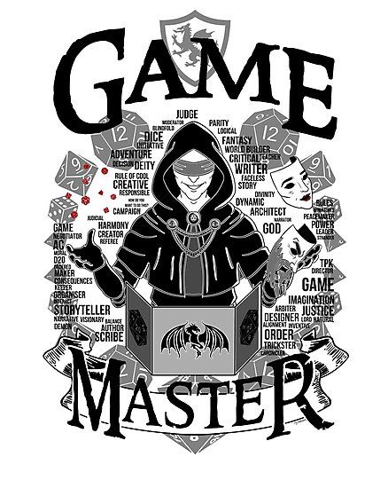 The game master. A teller of stories, a judge of rules and the creative force behind an RPG game. / Also available in white. • Also buy this artwork on wall prints, apparel, stickers, and more. Creativity Ideas, D And D, Vertical Poster, Dnd Stuff, Game Master, Dungeon Master, Critical Role, Role Playing, Dungeons And Dragons