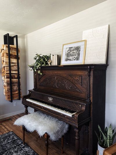 The Flip Hubb | Home Renovation, Lifestyle & DIY Blogger | Kenna Tv Above Piano, Decorating A Tv Wall, Cute Living Room Decor, Diy Textured Art, Transitional Living Room Ideas, Wall Art On A Budget, Wall Art Above Tv, Wall Art Bedroom Paint, Wall Art Bedroom Above Bed