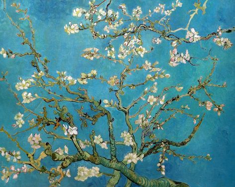 Vincent van Gogh - Almond Blossom, 1890 (Van Gogh Museum Amsterdam Netherlands) Van Gogh: Up Close at Philadelphia Museum of Art Van Gogh Blue Flowers, Van Gogh Flower Paintings, Almond Blossoms Van Gogh, Almond Blossom Van Gogh, Vincent Van Gogh Almond Blossom, Van Gogh Tattoo, Van Gogh Museum Amsterdam, Van Gogh Flowers, Art Van Gogh