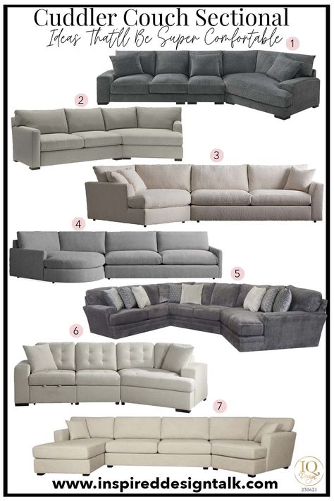 7 Best Cuddler Couch Sectional Ideas That'll Be Super Comfortable • Inspired Design Talk Angled Chaise Sectional, Large Sectional Sofa With Cuddler, Cuddle Corner Couch, Sectional With Cuddler And Chaise, Cuddler Couch Living Room, Cuddle Sofa Living Room, England Sectional Sofa Brantley, Cuddler Sectional Living Room Layout, Cuddle Couch Living Room