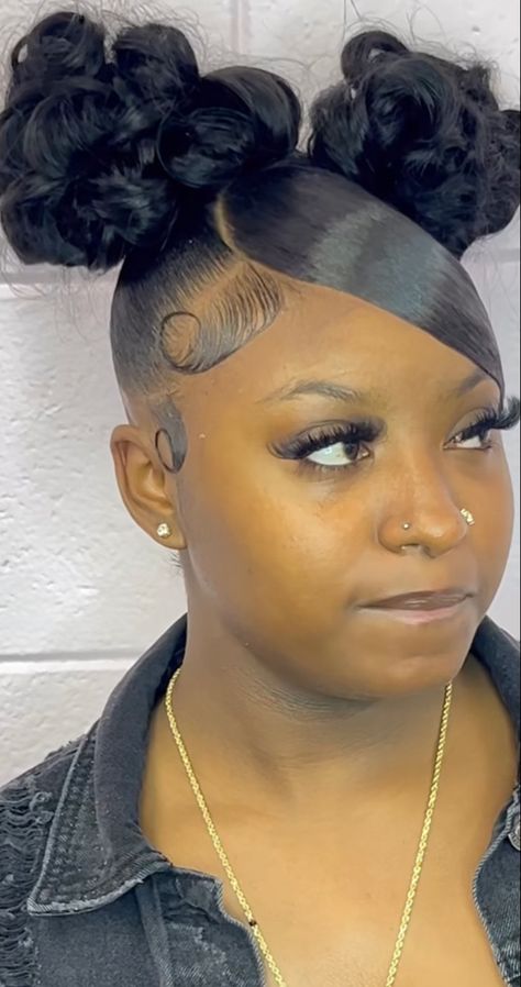 Two Buns With Chopsticks, Chinese Buns Hairstyle, Bun With Chopsticks, Pineapple Bun Hairstyle, Chinese Bun Hairstyle, Donut Hair Bun For Black Women, Top Knot Bun With Two Bangs, Donut Bun Hairstyles For Black Women, Too Knot Bun