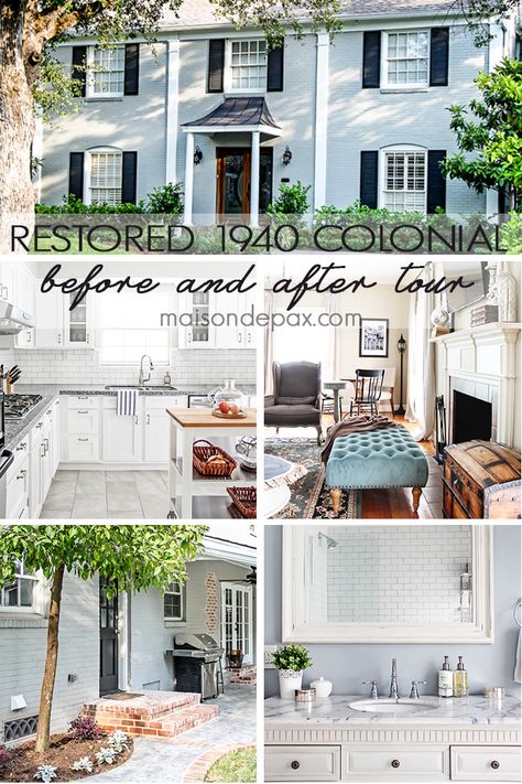 What a lovely restoration!  A 1940 colonial is made beautifully modern and functional while maintaining its original charm: get the full before and after at maisondepax.com Colonial House Interior Design, Colonial Remodel, Colonial House Interior, Colonial Interior Design, Center Hall Colonial, Colonial Interior, Modern Colonial, Our New Home, Flipping Houses