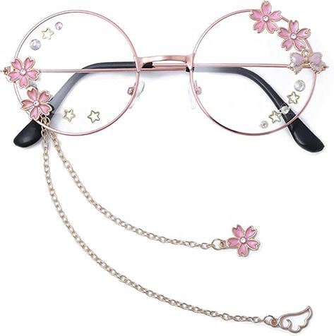 Bat Glasses, Glasses With Chain, Kawaii Glasses, Kawaii Sakura, Costume Glasses, Punk Cosplay, Accessories Kawaii, Accessories Cute, Kawaii Cosplay