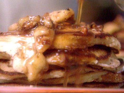 Get this all-star, easy-to-follow Ricotta Pancakes with Banana-Pecan Syrup recipe from Ciao America with Mario Batali. Pecan Syrup Recipe, Maple Butter Recipe, Pecan Syrup, Pecan Pancakes, Banana Buttermilk, Syrup Recipes, Ricotta Pancakes, Mario Batali, Pecan Recipes